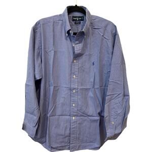 Ralph Lauren Mens Blue Grid Yarmout Dress Shirt Size 16 34/35 Long Sleeve Cotton